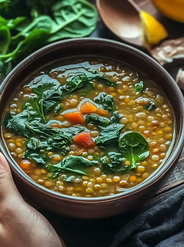 Hearty Vegan Lentil Soup with Spinach