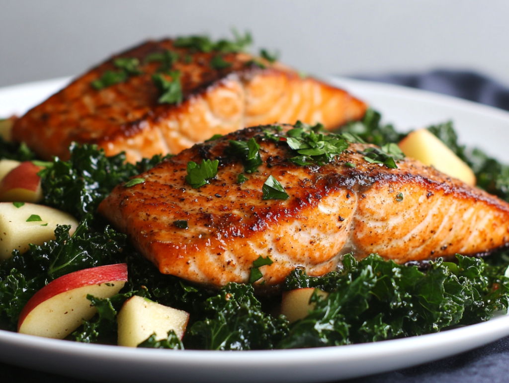 Pan-Seared Salmon with Kale and Apple Salad